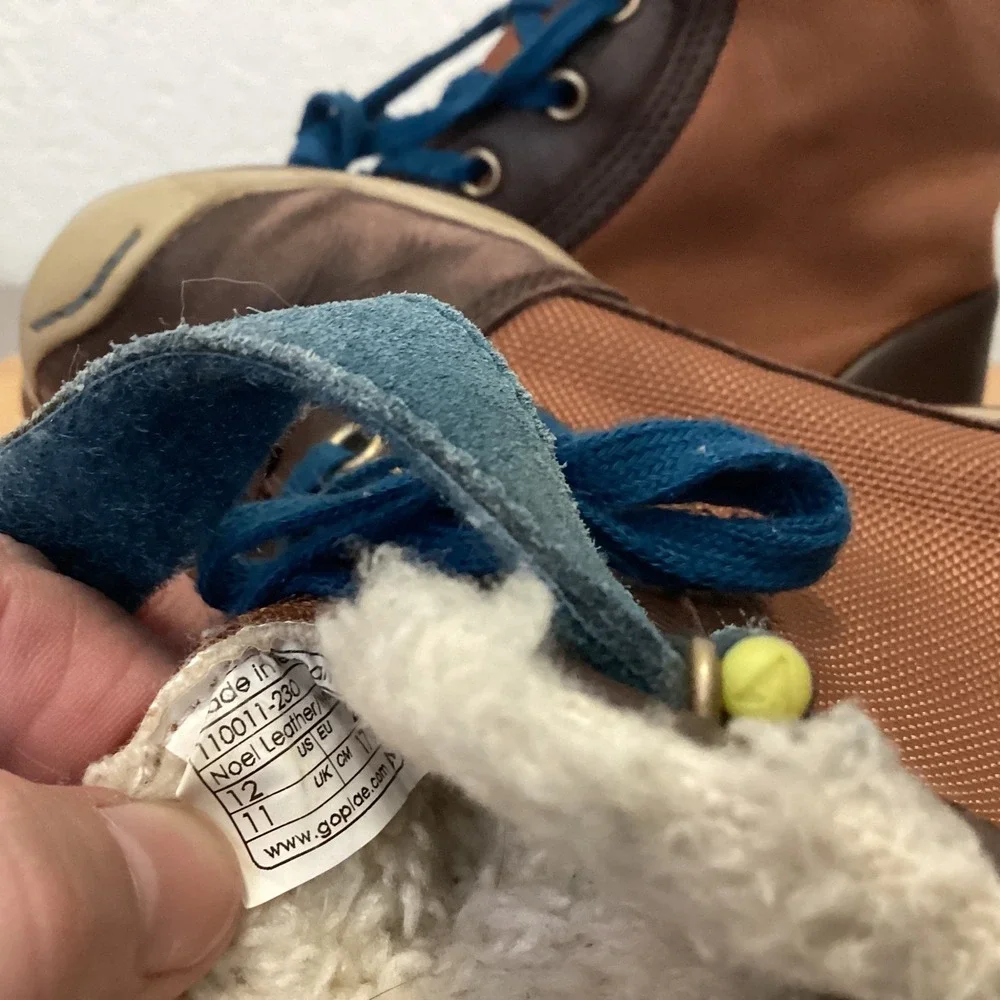 Plae Noel Waterproof Boots Kids Size 12 Brown Blue Leather eVent‎ Winter Shoes